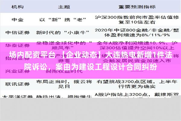 场内配资平台 【企业动态】大连热电新增1件法院诉讼，案由为建设工程设计合同纠纷